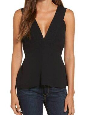 Trouve Black V-Neck Peplum Tank Top